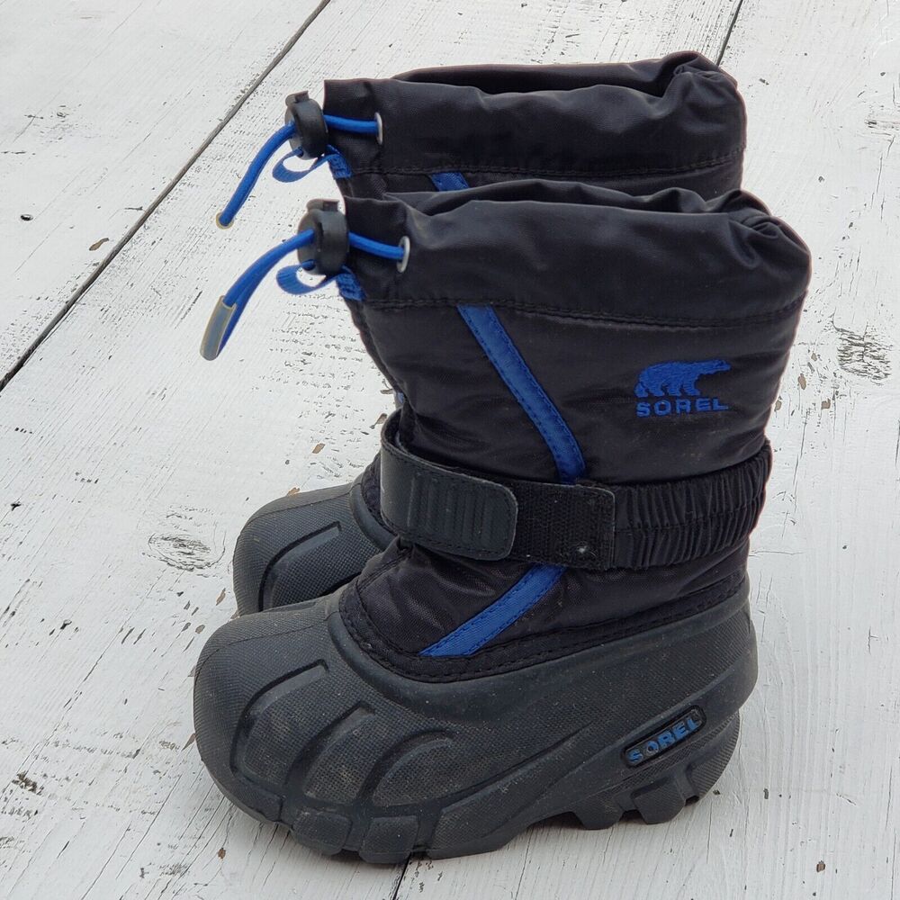 Sorel Kids Boys Black Blue Puff Snow Boots Waterproof Size 6 / 23